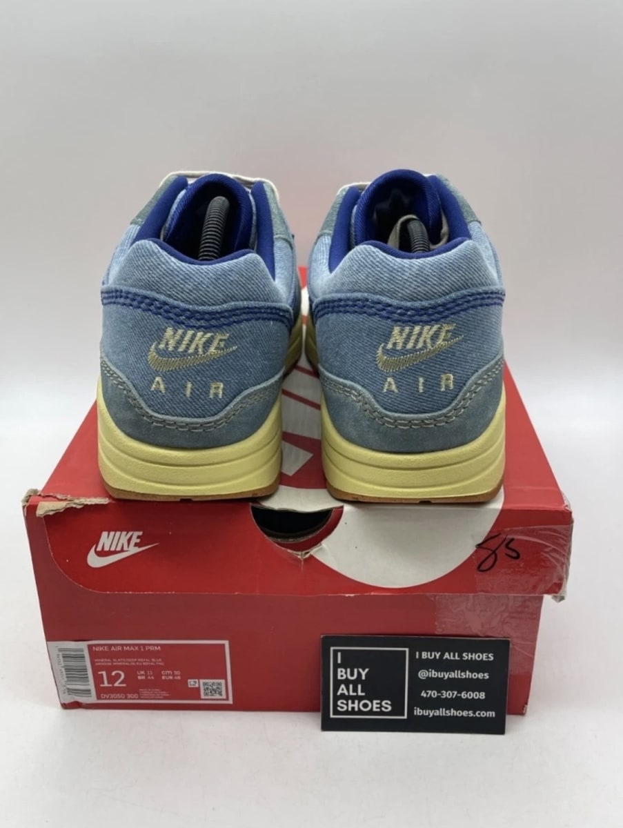 Nike Air Max 1 PRM Dirty Denim 12 (Lightly Worn Pre-Owned)NikeMineral Slate/Deep Royal Blue-Lemon Wash - Image 3