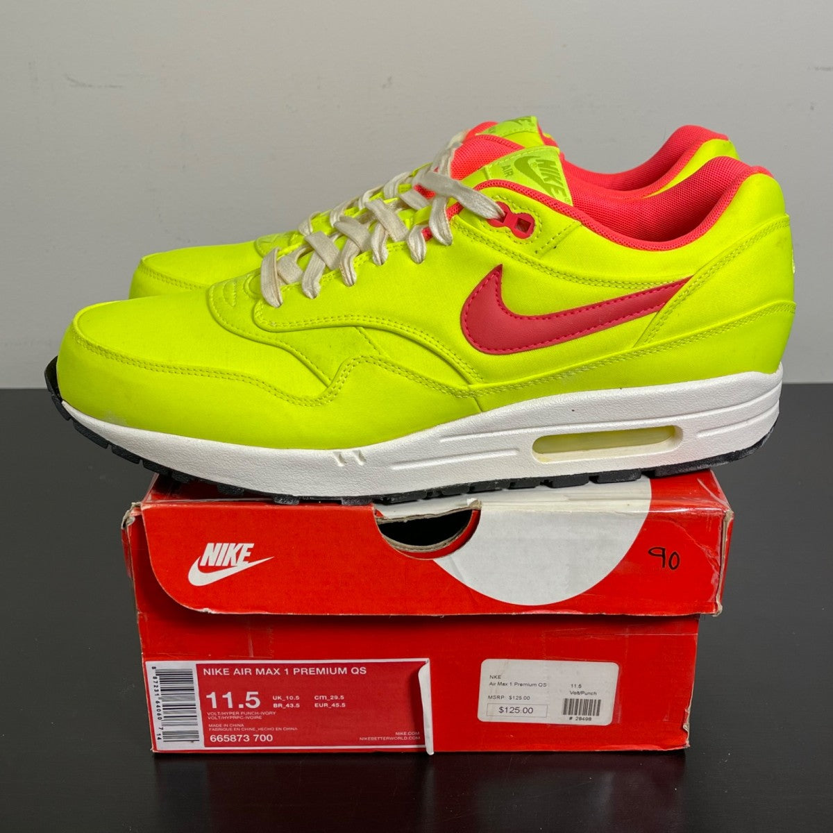 Nike Air Max 1 Magista Volt 11.5 (Moderately Worn Pre-Owned)NikeVolt/Hyper Punch-Ivory - Image 3