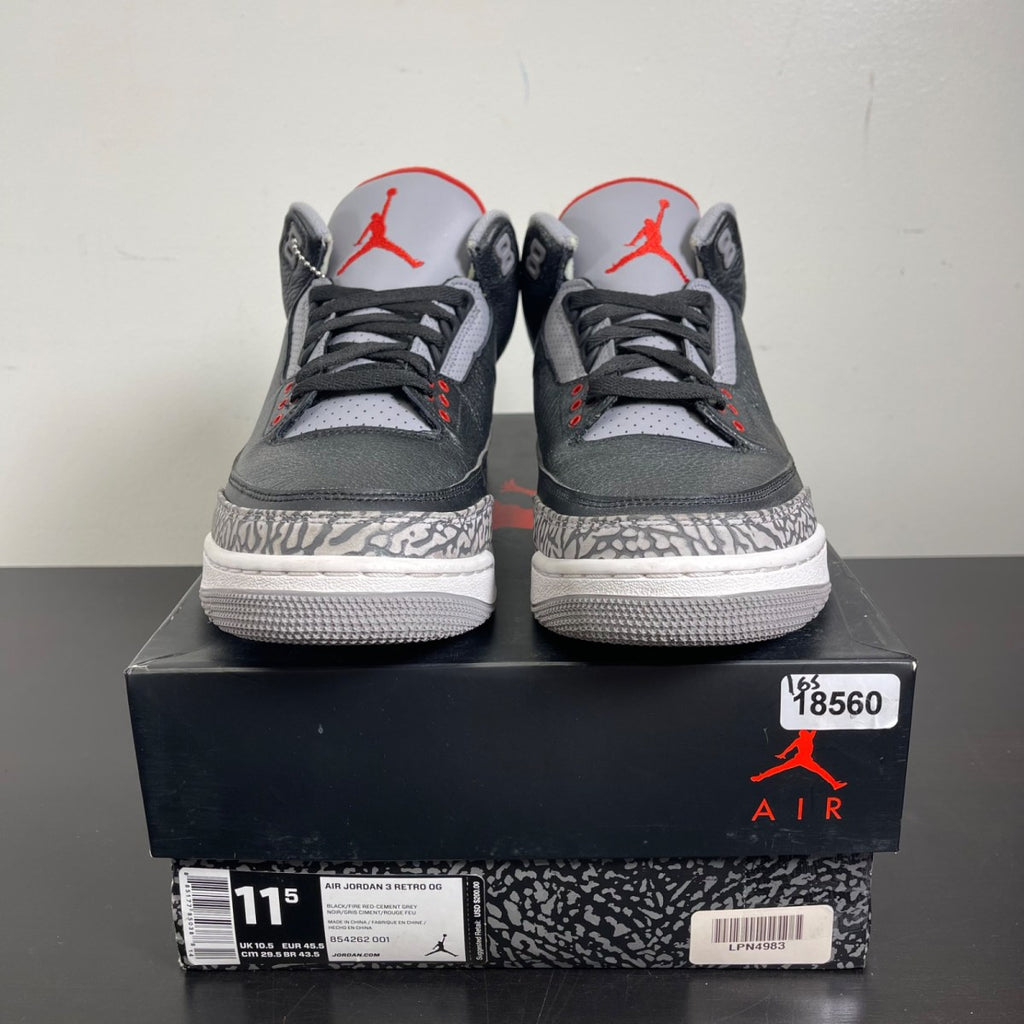 Jordan 3 Retro Black Cement (2018) 11.5 (Moderately Worn Pre-Owned)JordanBlack/Fire Red-Cement Grey-White - Image 2
