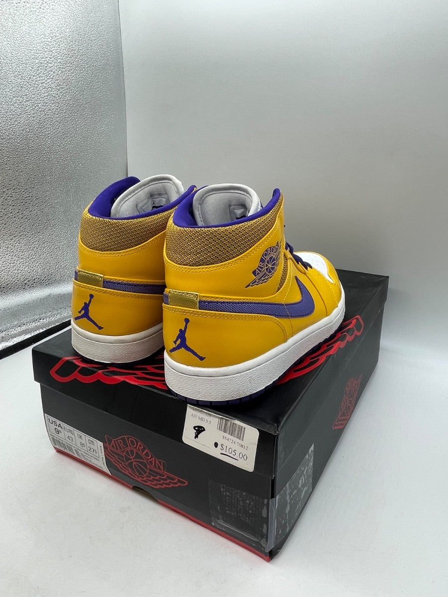 Jordan 1 Mid Lakers 9.5 (Moderately Worn Pre-Owned)JordanUniversity Gold/Tour Yellow-White-Grape Ice - Image 5
