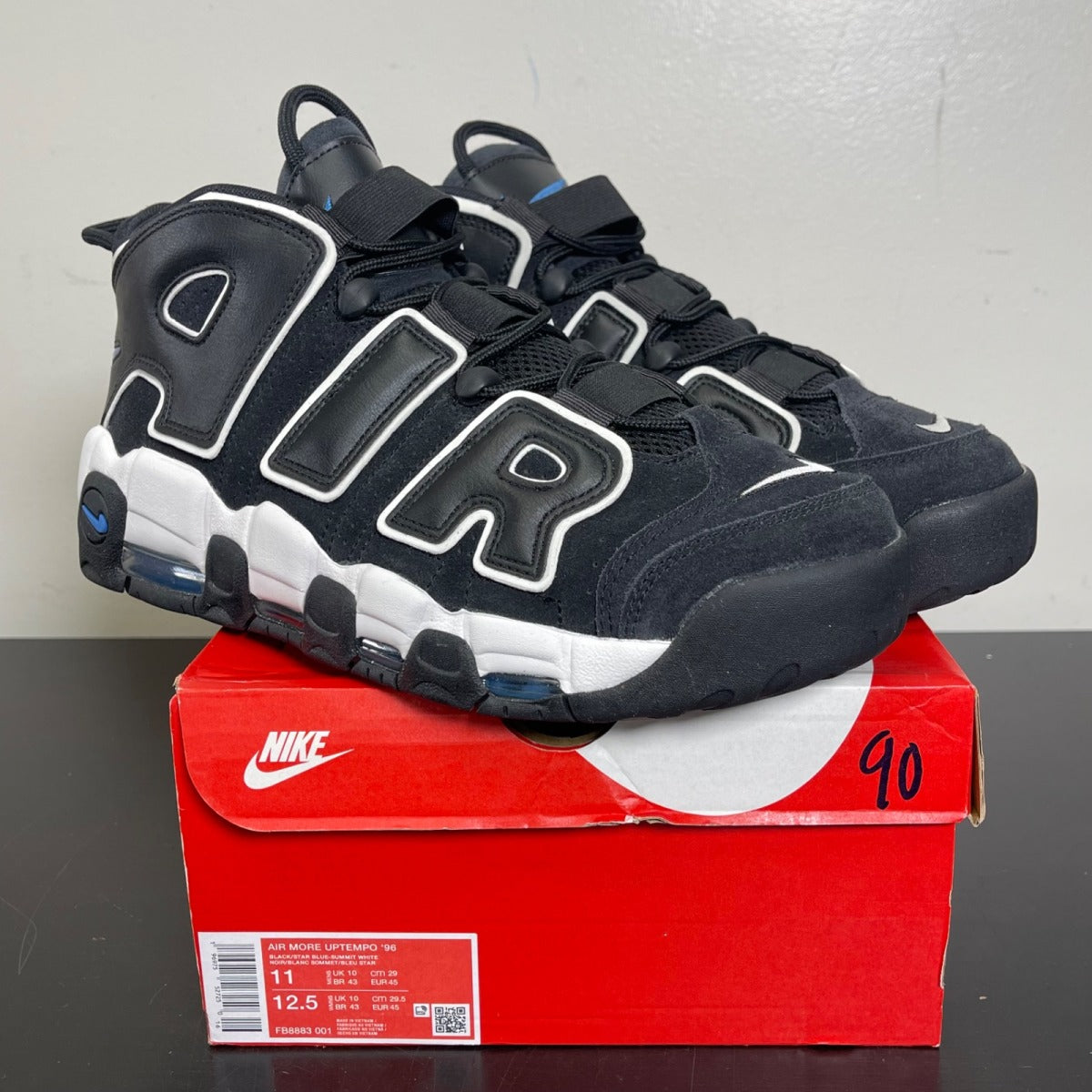Nike Air More Uptempo 96 Black Star Blue 11 (Moderately Worn Pre-Owned)NikeBlack/Star Blue/Summit White/Sail - Image 1