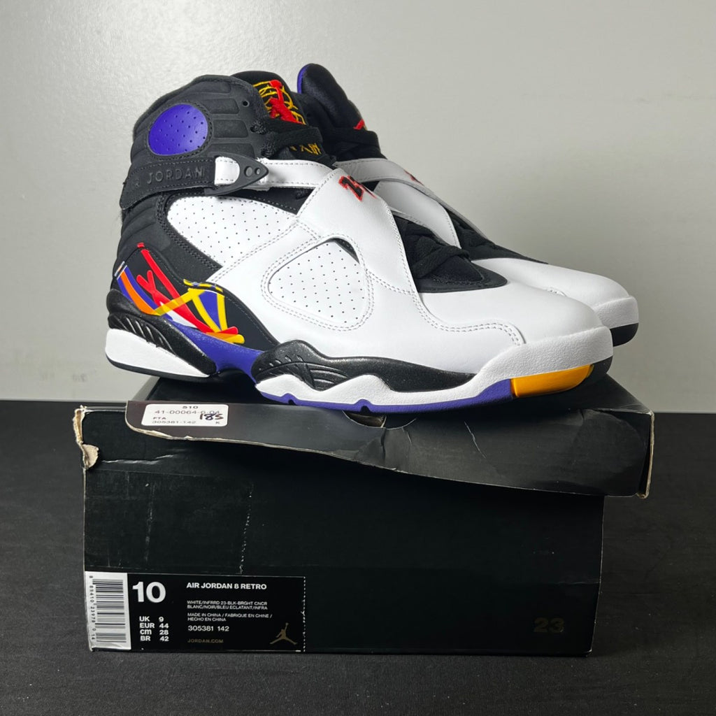 Jordan 8 Retro Three Peat 10 (New Pre-Owned)JordanWhite/Infrared 23-Black-Bright Concord - Image 1