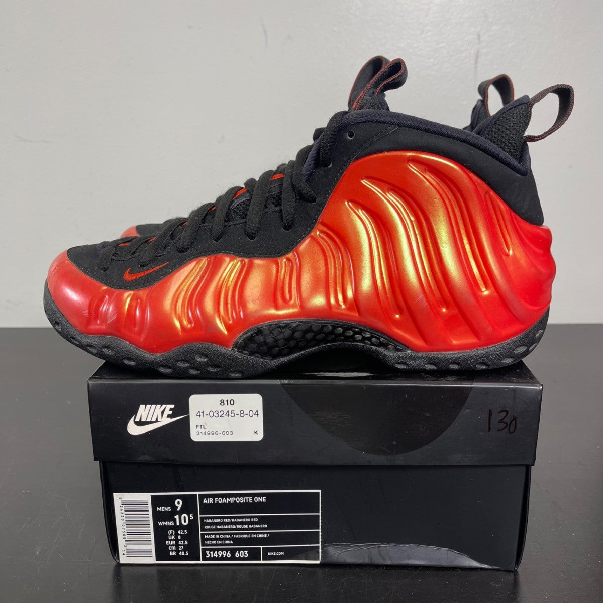 Nike Air Foamposite One Habanero Red 9 (Moderately Worn Pre-Owned)NikeHabanero Red/Habanero Red-Black - Image 3