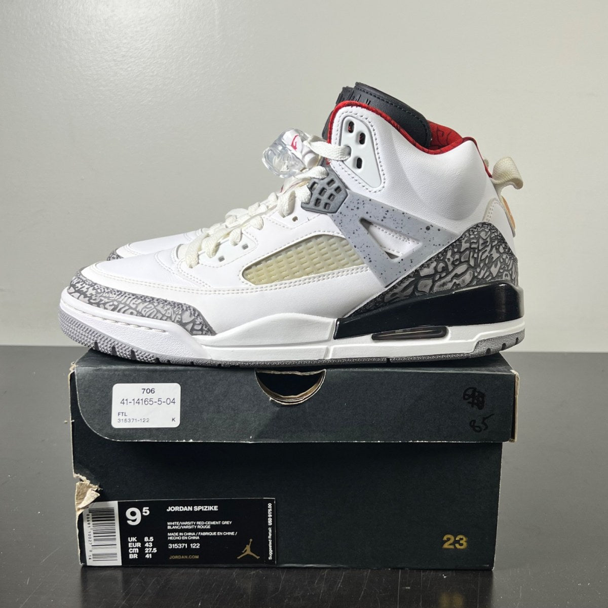 Jordan Spizike White Cement (2017) 9.5 (Lightly Worn Pre-Owned)JordanWhite/Varsity Red-Cement Grey-Black-Dark Grey - Image 3