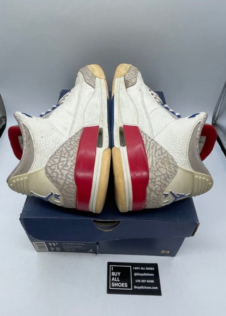 Jordan 3 Retro International Flight 11.5 (Heavily Worn Pre-Owned)JordanSail/Sport Royal-Light Bone-Fire Red - Image 6