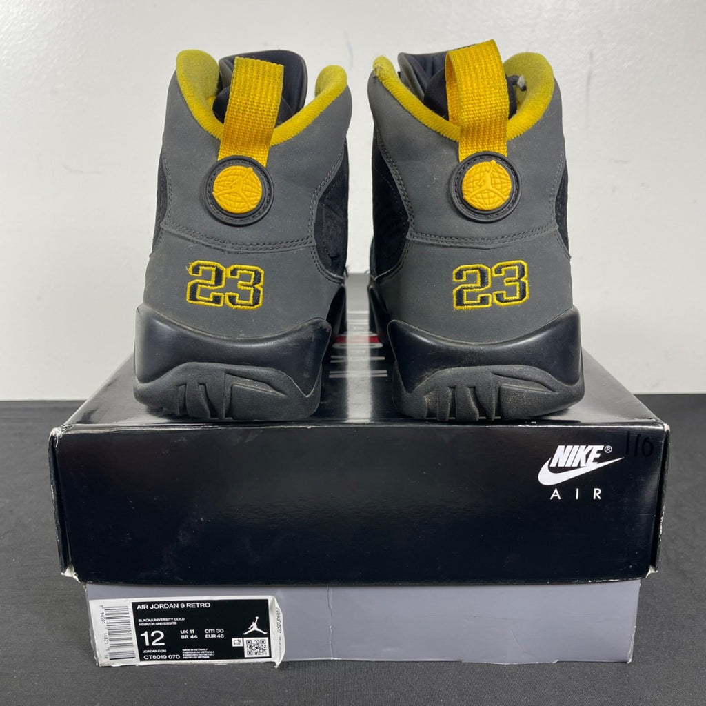 Jordan 9 Retro Dark Charcoal University Gold 12 (Moderately Worn Pre-Owned)JordanBlack/Dark Charcoal-University Gold - Image 4