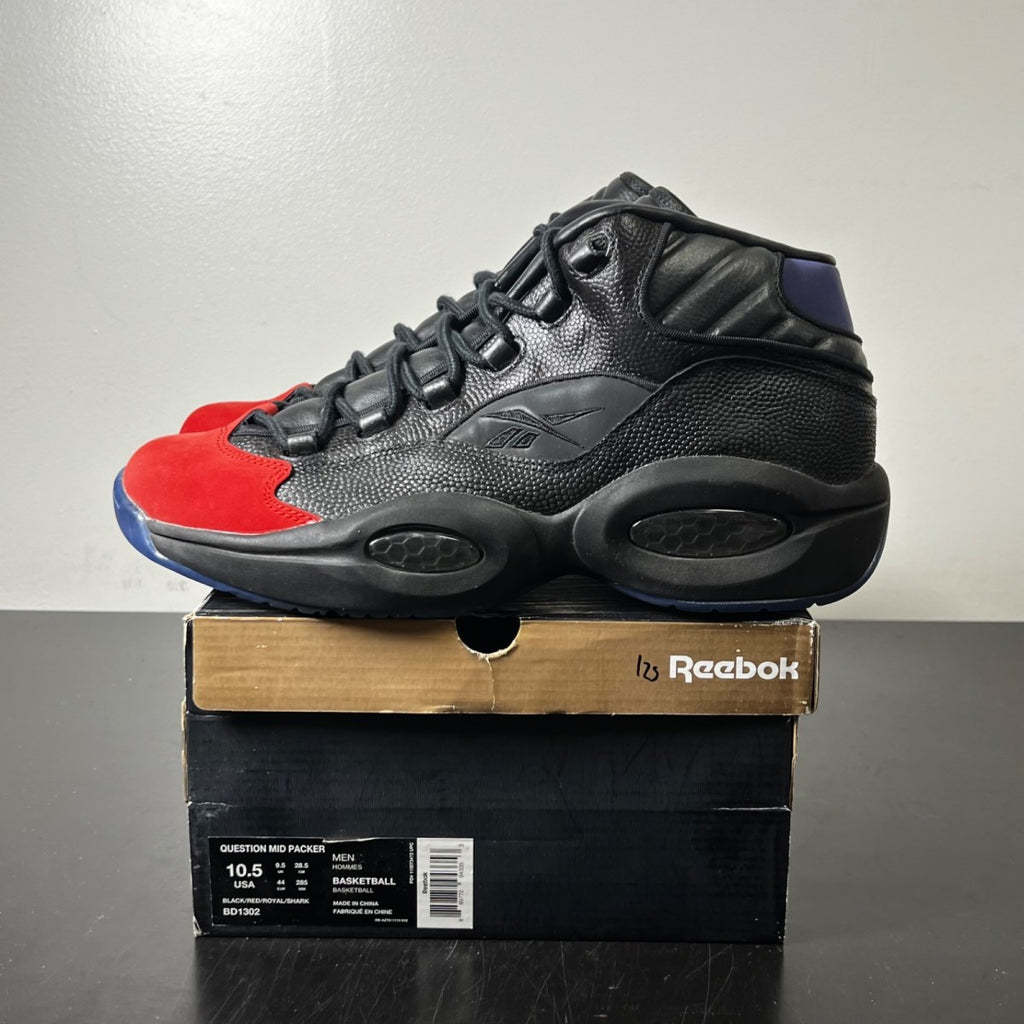 Reebok Question Mid Packer Shoes Curtain Call 10.5 (Moderately Worn Pre-Owned)ReebokBlack/Red/Royal/Shark - Image 3