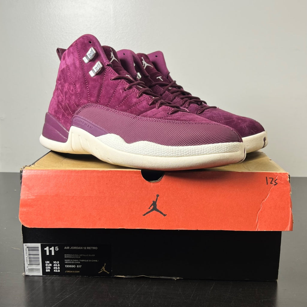 Jordan 12 Retro Bordeaux 11.5 (Lightly Worn Pre-Owned)JordanBordeaux/Sail-Metallic Silver - Image 1