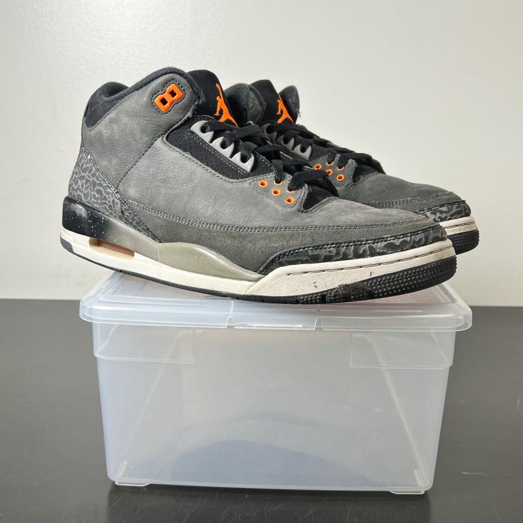 Jordan 3 Retro Fear Pack (2023) 11 (Heavily Worn Pre-Owned)JordanNight Stadium/Total Orange-Black-Flat Pewter-Neutral Grey - Image 1