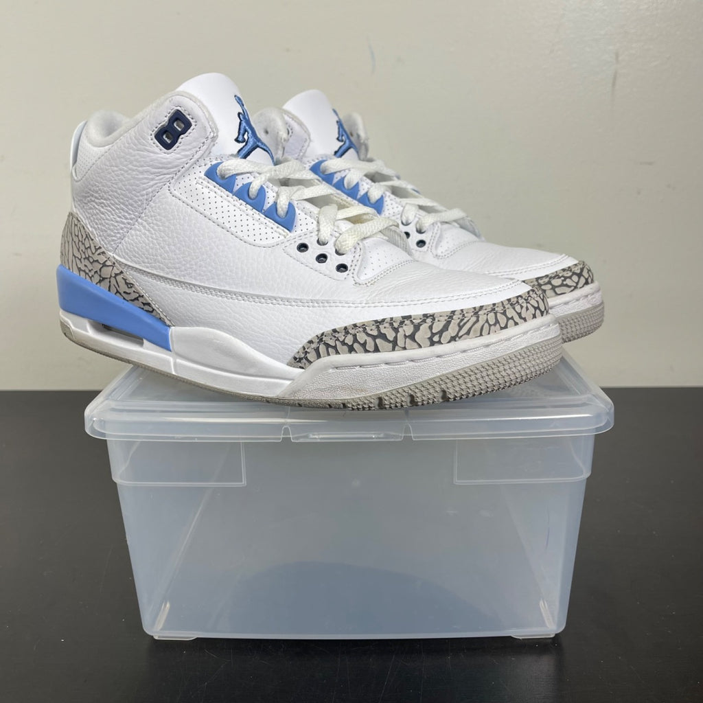 Jordan 3 Retro UNC (2020) 10 (Moderately Worn Pre-Owned)JordanWhite/Valor Blue-Tech Grey - Image 1