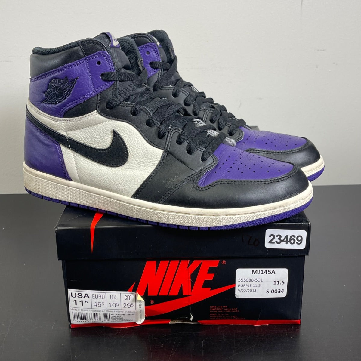 Jordan 1 Retro High Court Purple 11.5 (Moderately Worn Pre-Owned)JordanCourt Purple/Black-Sail - Image 1
