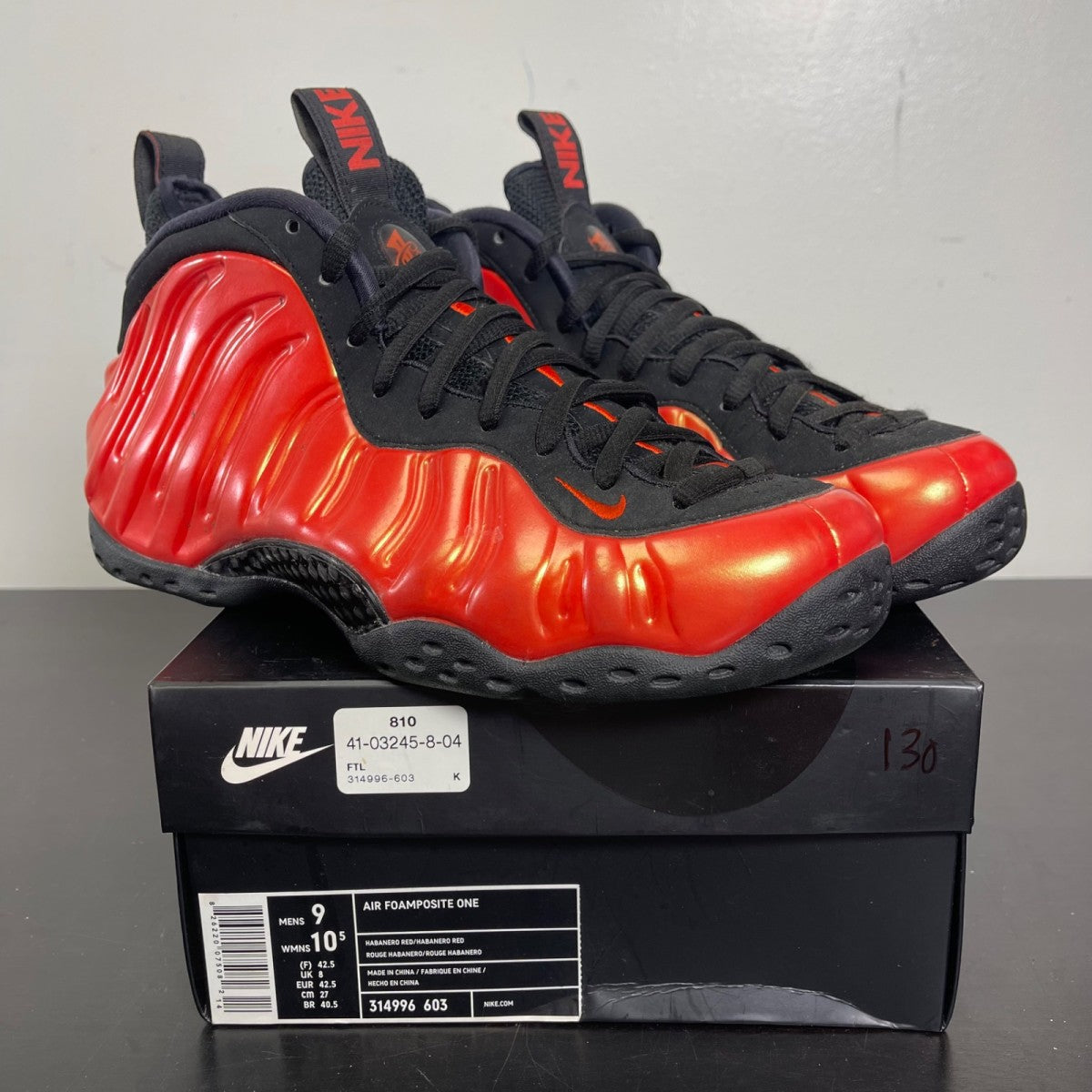 Nike Air Foamposite One Habanero Red 9 (Moderately Worn Pre-Owned)NikeHabanero Red/Habanero Red-Black - Image 1