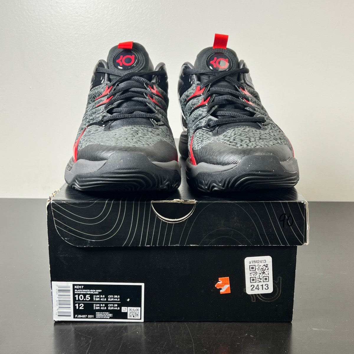 Nike KD 17 Late Night 10.5 (Lightly Worn Pre-Owned)NikeBlack/White/Iron Grey/University Red - Image 2
