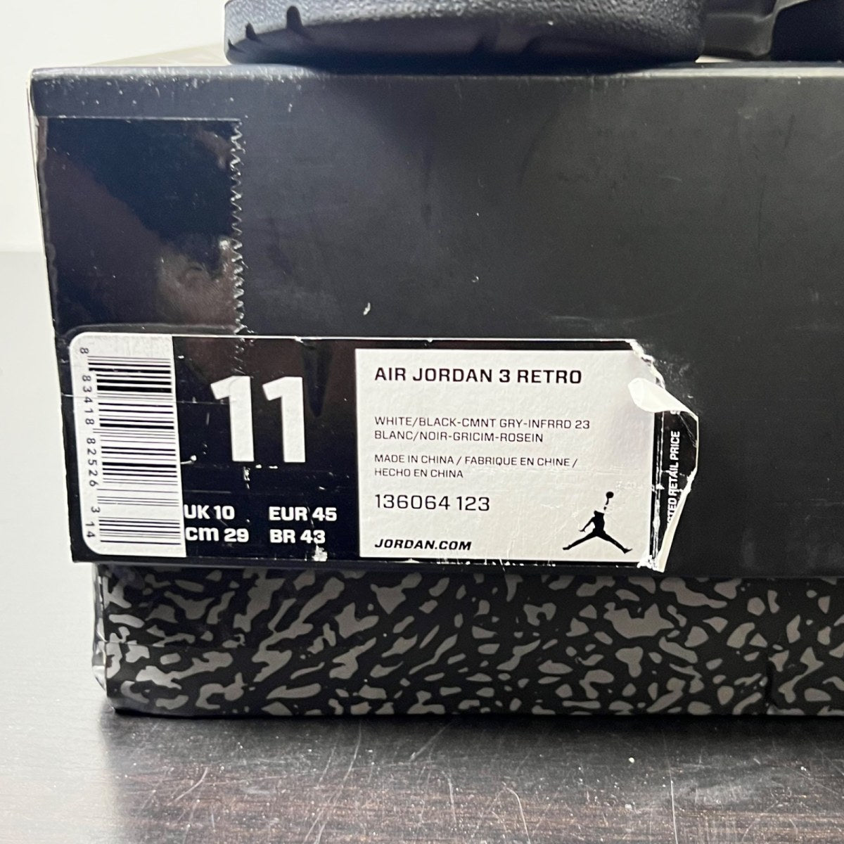 Jordan 3 Retro Infrared 23 11 (Heavily Worn Pre-Owned)JordanWhite/Cement Grey-Infrared 23-Black - Image 5