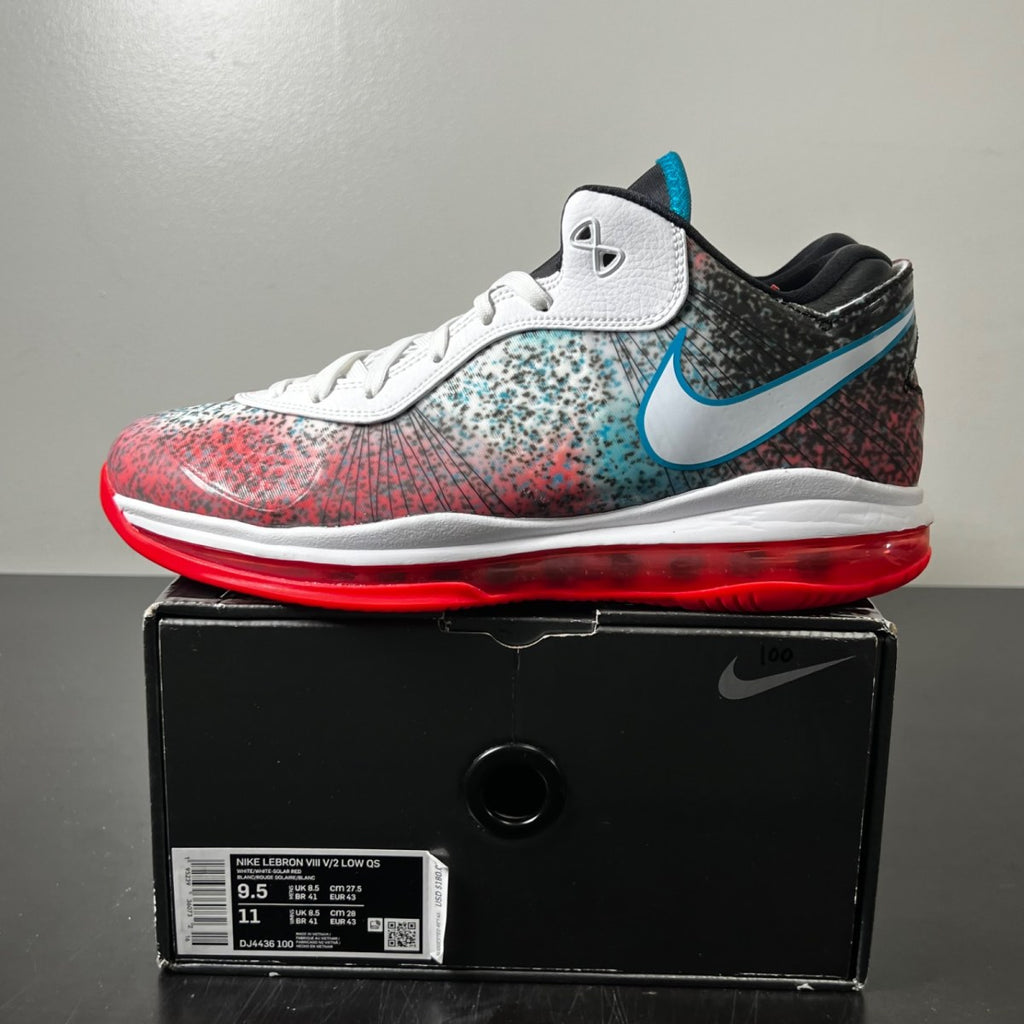 Nike LeBron 8 V2 Low Miami Nights (2021) 9.5 (Lightly Worn Pre-Owned)NikeWhite/Solar Red-Glass Blue-White - Image 3