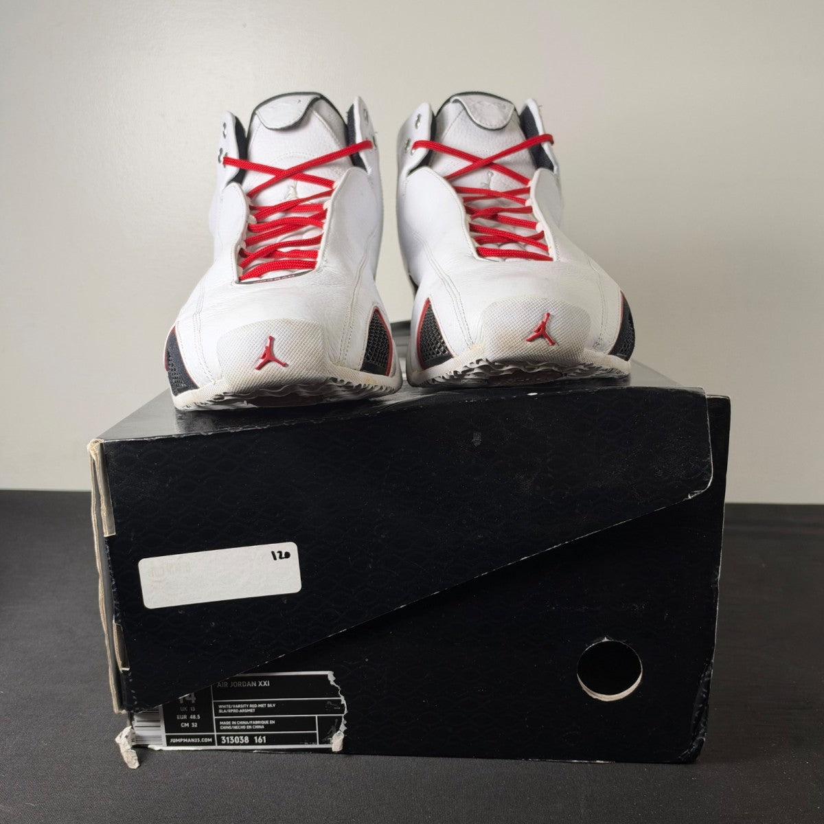 Jordan 21 White Varsity Red Metallic Silver (2006) (Size 14) - aux