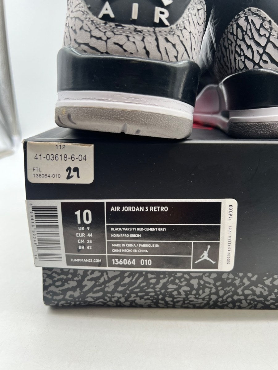 Jordan 3 Retro Black Cement (2011) 10 (Lightly Worn Pre-Owned)JordanBlack/Cement Grey-White-Varsity Red - Image 4