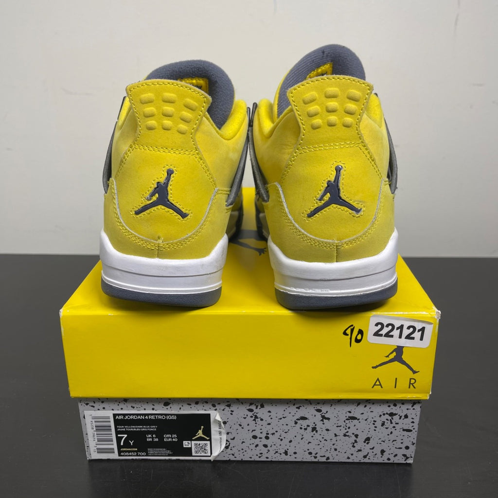 Jordan 4 Retro Lightning (2021) (GS) 7Y (Moderately Worn Pre-Owned)JordanTour Yellow/White-Dark Blue Grey - Image 4