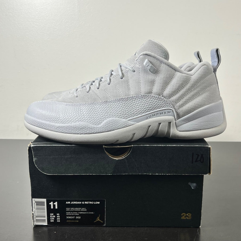 Jordan 12 Retro Low Wolf Grey 11 (Lightly Worn Pre-Owned)JordanWolf Grey/Armory Navy-Electrolime - Image 3