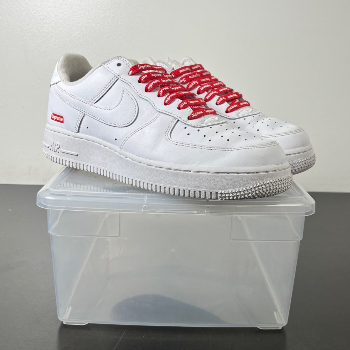 Nike Air Force 1 Low Supreme White 8 (Heavily Worn Pre-Owned)NikeWhite/White-White - Image 1