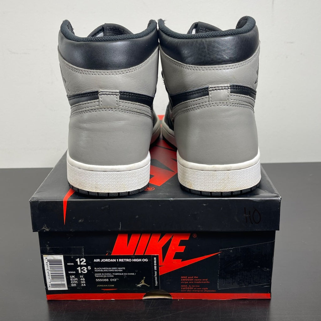 Jordan 1 Retro High Shadow (2018) 12 (Moderately Worn Pre-Owned)JordanBlack/Medium Grey-White - Image 4