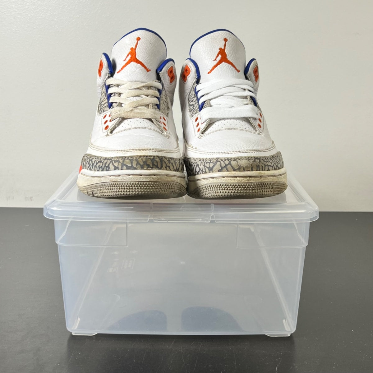 Jordan 3 Retro Knicks 8 (Heavily Worn Pre-Owned)JordanWhite/Old Royal-University Orange-Tech Grey - Image 2
