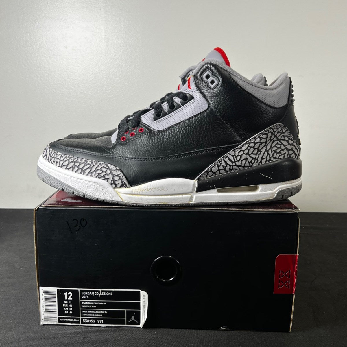 Jordan 3 Retro Black Cement CDP (2008) 12 (Moderately Worn Pre-Owned)JordanBlack/Cement Grey - Image 3