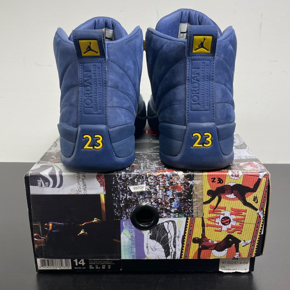 Jordan 12 Retro Michigan 14 (Moderately Worn Pre-Owned)JordanCollege Navy/Amarillo - Image 4