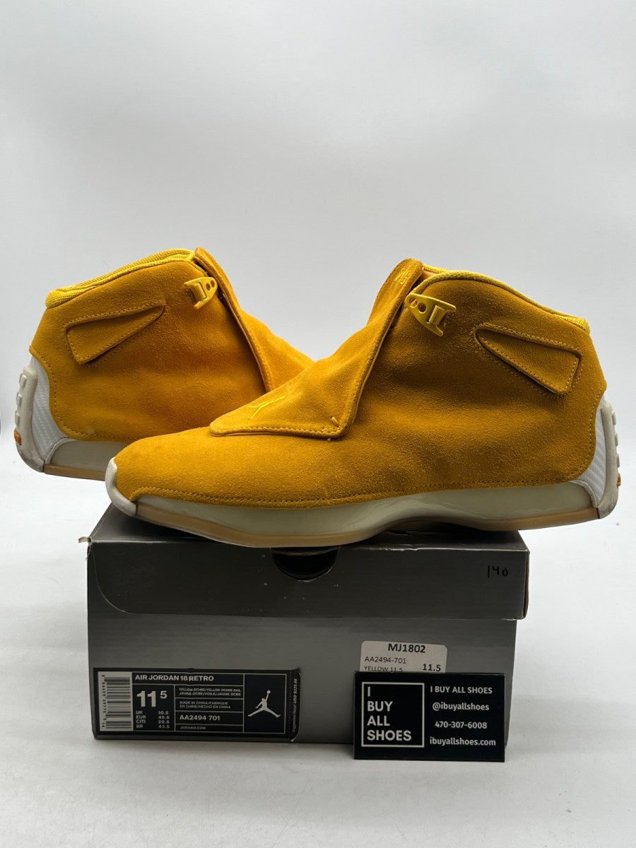 Jordan 18 Retro Yellow Ochre 11.5 (Lightly Worn Pre-Owned) - Image 1