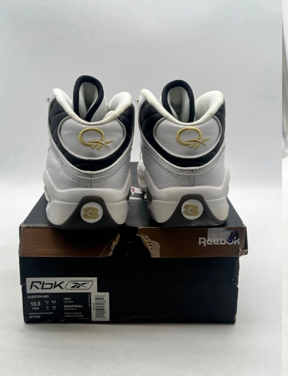 Reebok Question Mid Black Toe 10.5 (Lightly Worn Pre-Owned)ReebokWhite/Black-Gold - Image 3