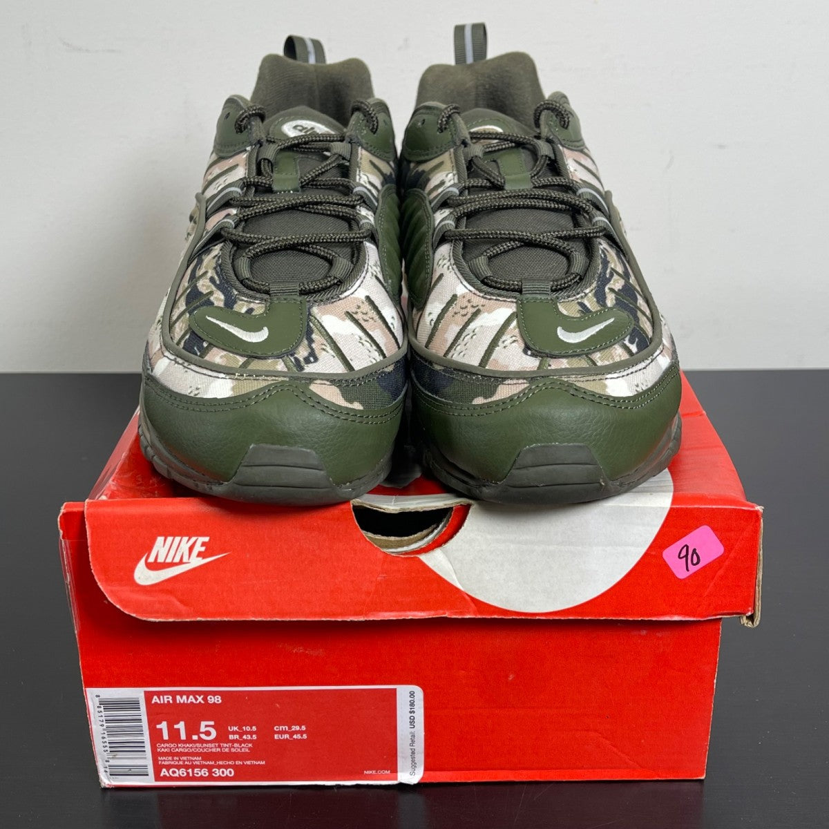 Nike Air Max 98 Camo Classic 11.5 (Moderately Worn Pre-Owned)NikeCargo Khaki/Sunset Tint-Black - Image 2