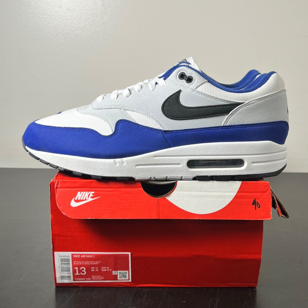 Nike Air Max 1 Deep Royal Blue 13 (Lightly Worn Pre-Owned)NikeWhite/Black/Deep Royal Blue - Image 3
