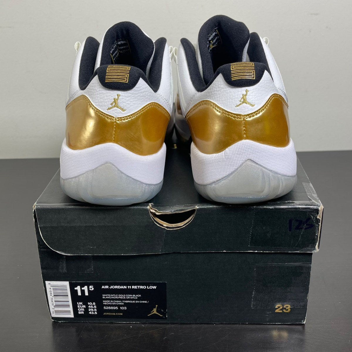 Jordan 11 Retro Low Closing Ceremony 11.5 (Moderately Worn Pre-Owned)JordanWhite/Metallic Gold Coin-Black - Image 4