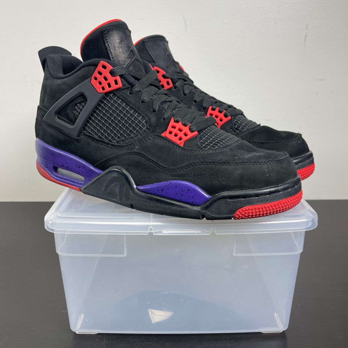 Jordan 4 Retro Raptors (2018) 10.5 (Moderately Worn Pre-Owned)JordanBlack/Court Purple-University Red - Image 1