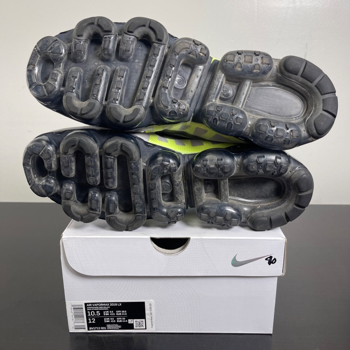 Nike Air VaporMax 2019 Atmosphere Grey 10.5 (Moderately Worn Pre-Owned)NikeAtmosphere Grey/Black-Thunder Grey-Volt - Image 5