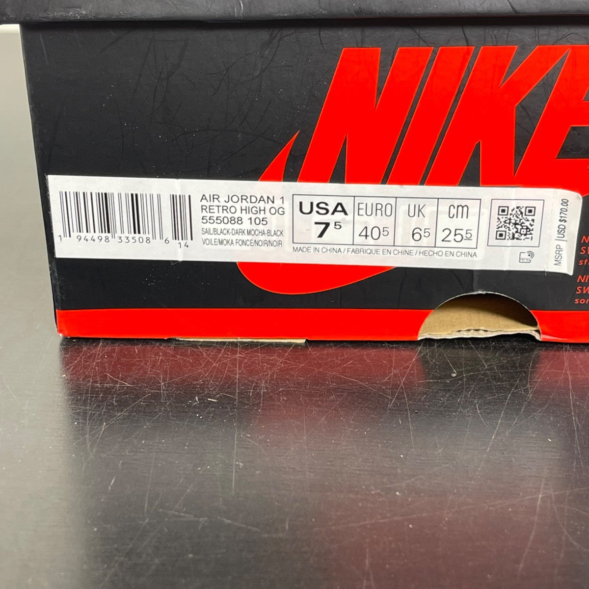 Jordan 1 Retro High Dark Mocha 7.5 (Moderately Worn Pre-Owned)JordanSail/Dark Mocha-Black-Black - Image 7