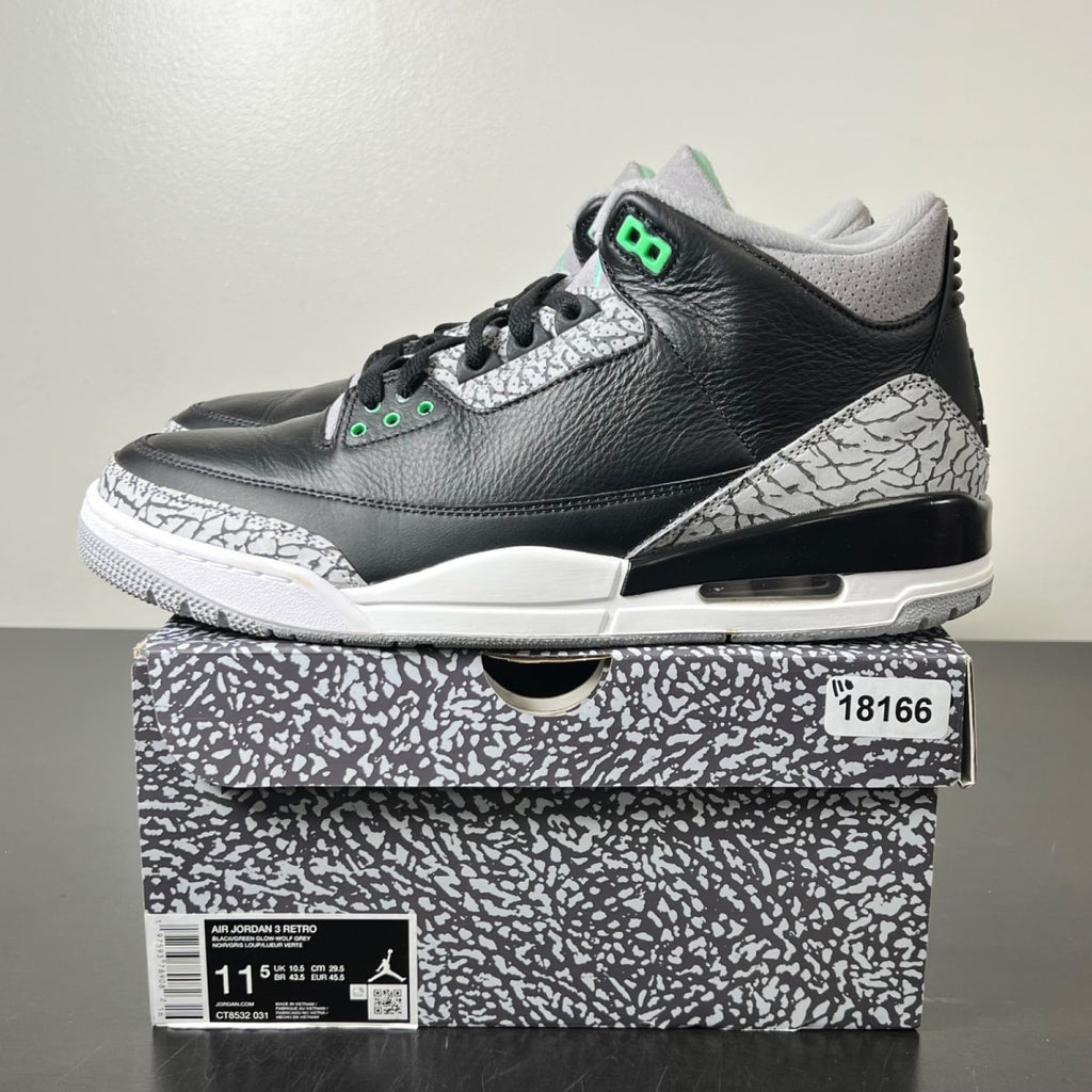 Jordan 3 Retro Green Glow 11.5 (Moderately Worn Pre-Owned)JordanBlack/Green Glow/Wolf Grey/White - Image 4
