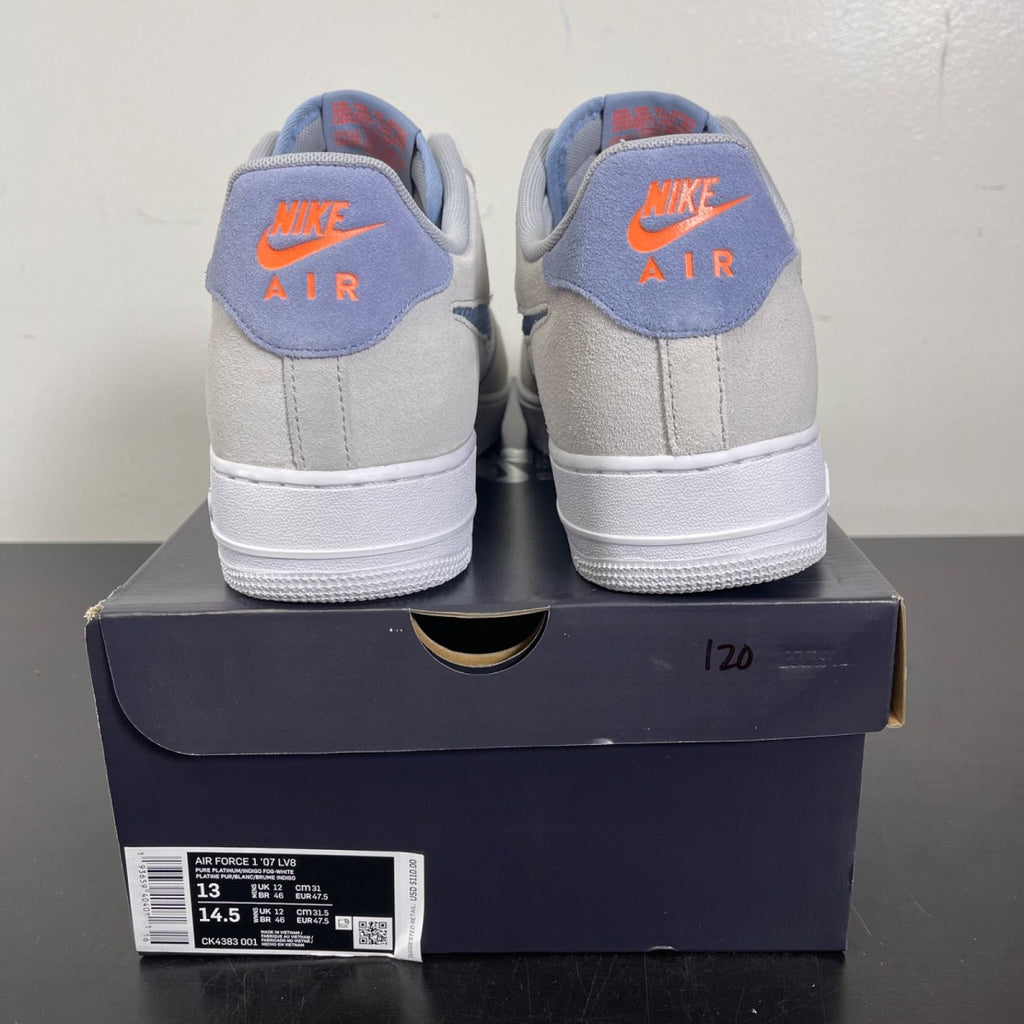 Nike Air Force 1 Low Pure Platinum Indigo Fog 13 (Moderately Worn Pre-Owned)NikePure Platinum/White-Hyper Crimson-Indigo Fog - Image 4