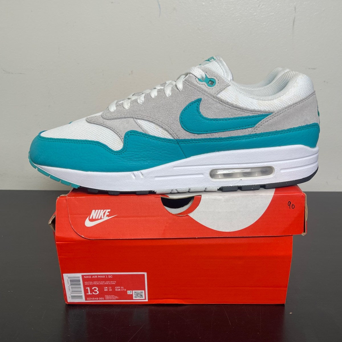 Nike Air Max 1 SC Clear Jade 13 (Moderately Worn Pre-Owned)NikeNeutral Grey/Clear Jade-White-Black - Image 3