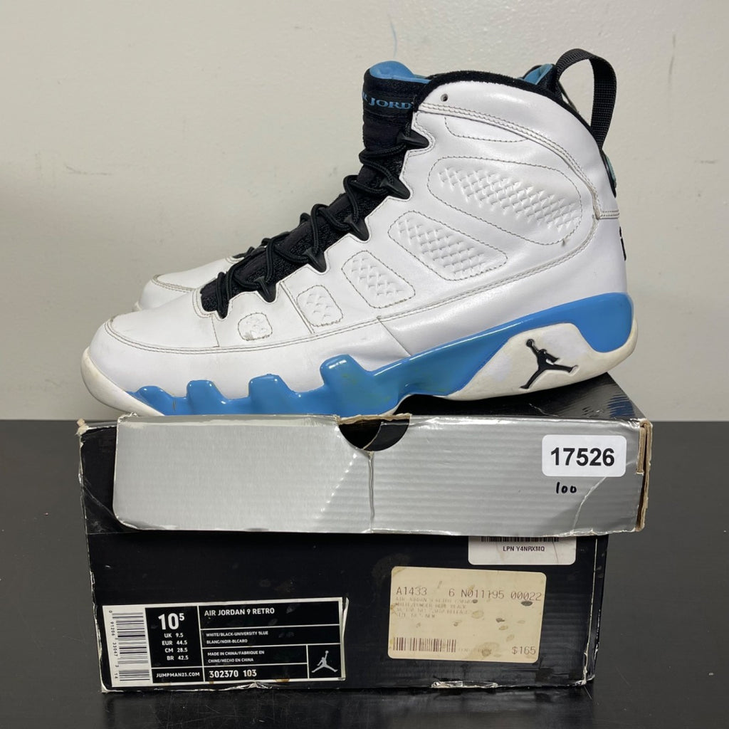 Jordan 9 Retro Powder (2010) 10.5 (Moderately Worn Pre-Owned)JordanWhite/University Blue - Image 3