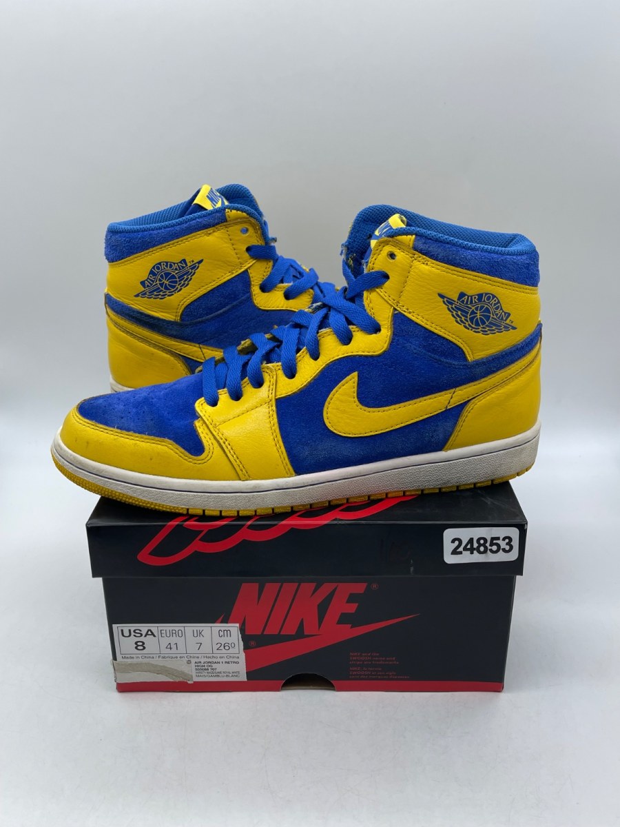 Jordan 1 Retro High OG Laney 8 (Moderately Worn Pre-Owned)JordanVarsity Maize/Game Royal-White - Image 1