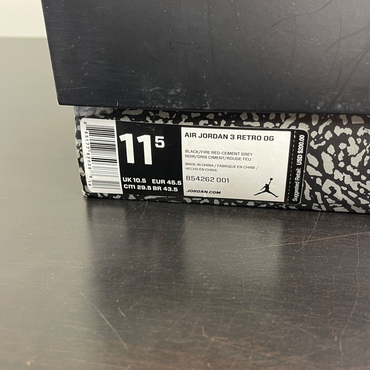 Jordan 3 Retro Black Cement (2018) 11.5 (Moderately Worn Pre-Owned)JordanBlack/Fire Red-Cement Grey-White - Image 7