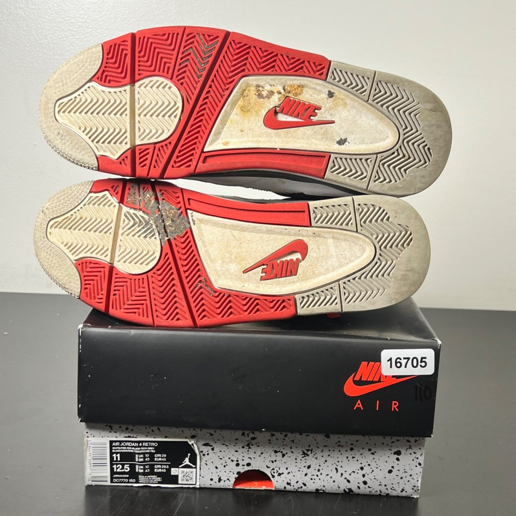 Jordan 4 Retro Fire Red (2020) 11 (Heavily Worn Pre-Owned)JordanWhite/Black-Tech Grey-Fire Red - Image 6