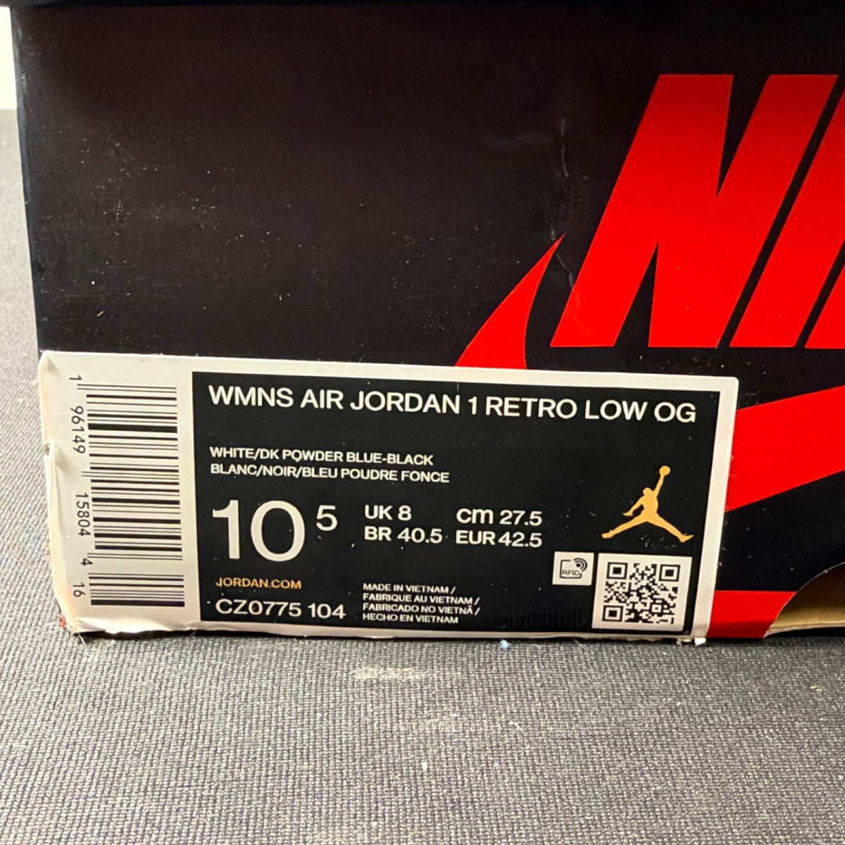 Jordan 1 Retro Low OG Black Dark Powder Blue (Women's) (Size 10.5W) - Image 6