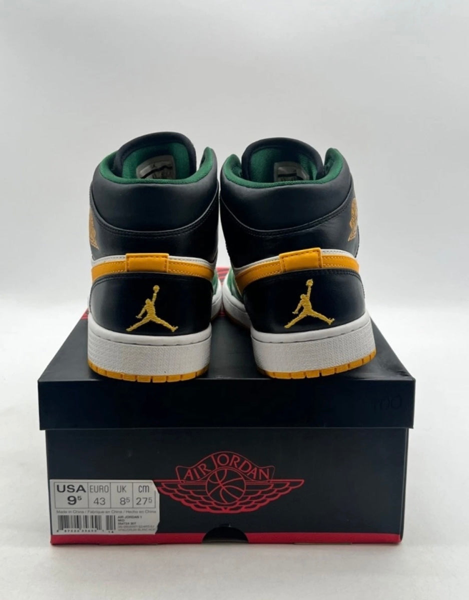 Jordan 1 Mid Retro Sonics 9.5 (Lightly Worn Pre-Owned)JordanGorge Green/University Gold-White-Black - Image 5