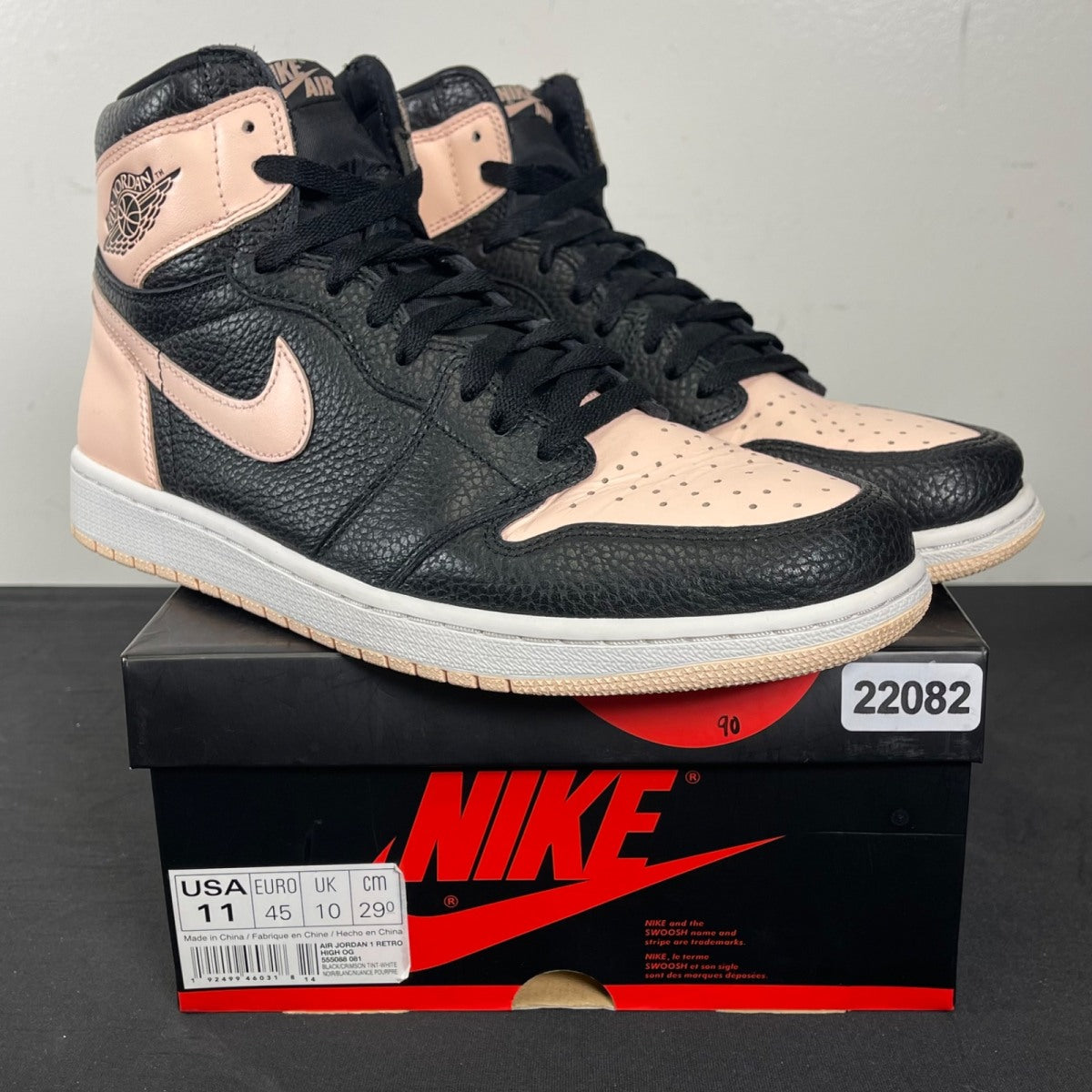 Jordan 1 Retro High Black Crimson Tint 11 (Moderately Worn Pre-Owned)JordanBlack/Crimson Tint-White-Hyper Pink-Mystic Green - Image 1