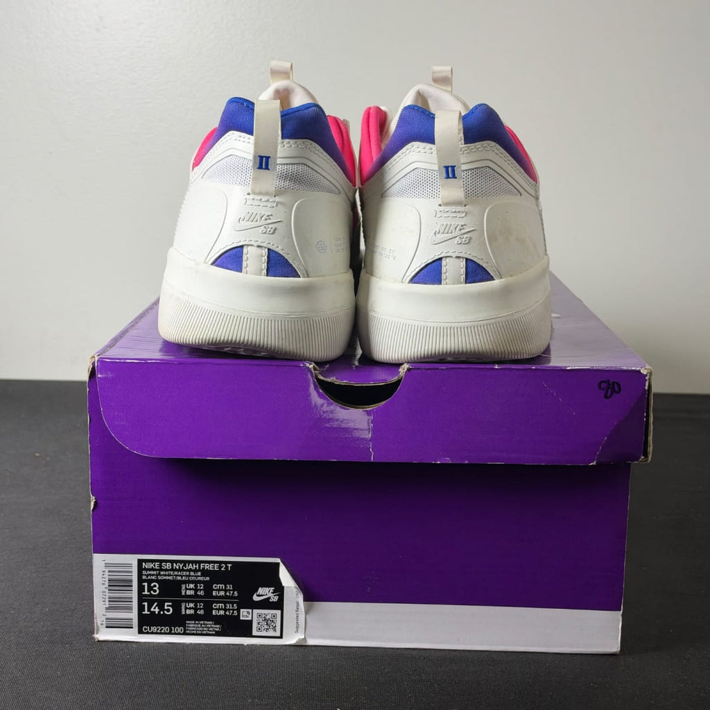 Nike SB Nyjah Free 2 Summit White Pink Blast Racer Blue (Size 13) - aux
