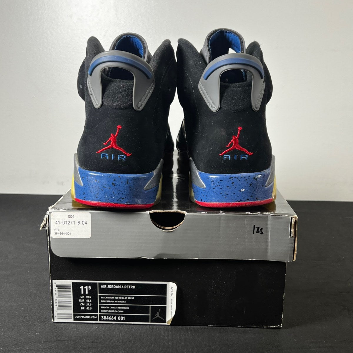 Jordan 6 Retro Pistons 11.5 (Heavily Worn Pre-Owned)JordanBlack/Varsity Red-True Blue-Light Graphite - Image 5