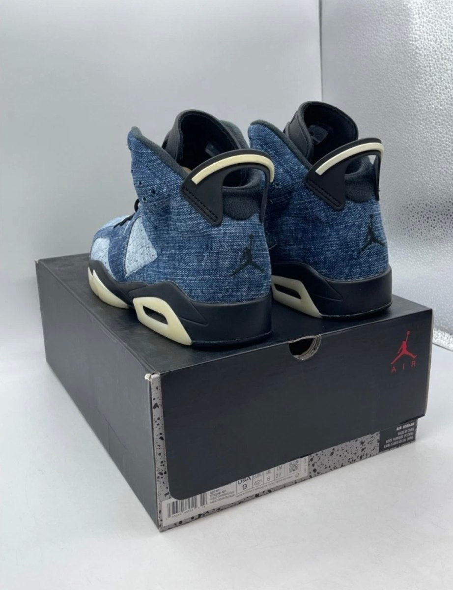 Jordan 6 Retro Washed Denim 9 (Lightly Worn Pre-Owned)JordanWashed Denim/Sail-Varsity Red-Black - Image 4