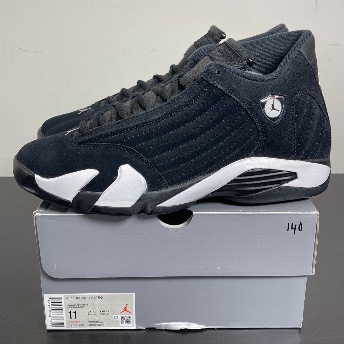 Jordan 14 Retro Black White 11 (Lightly Worn Pre-Owned)JordanBlack/Black/White/University Red - Image 3